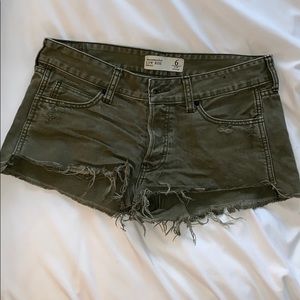Forest Green Abercrombie & Fitch Distressed Shorts